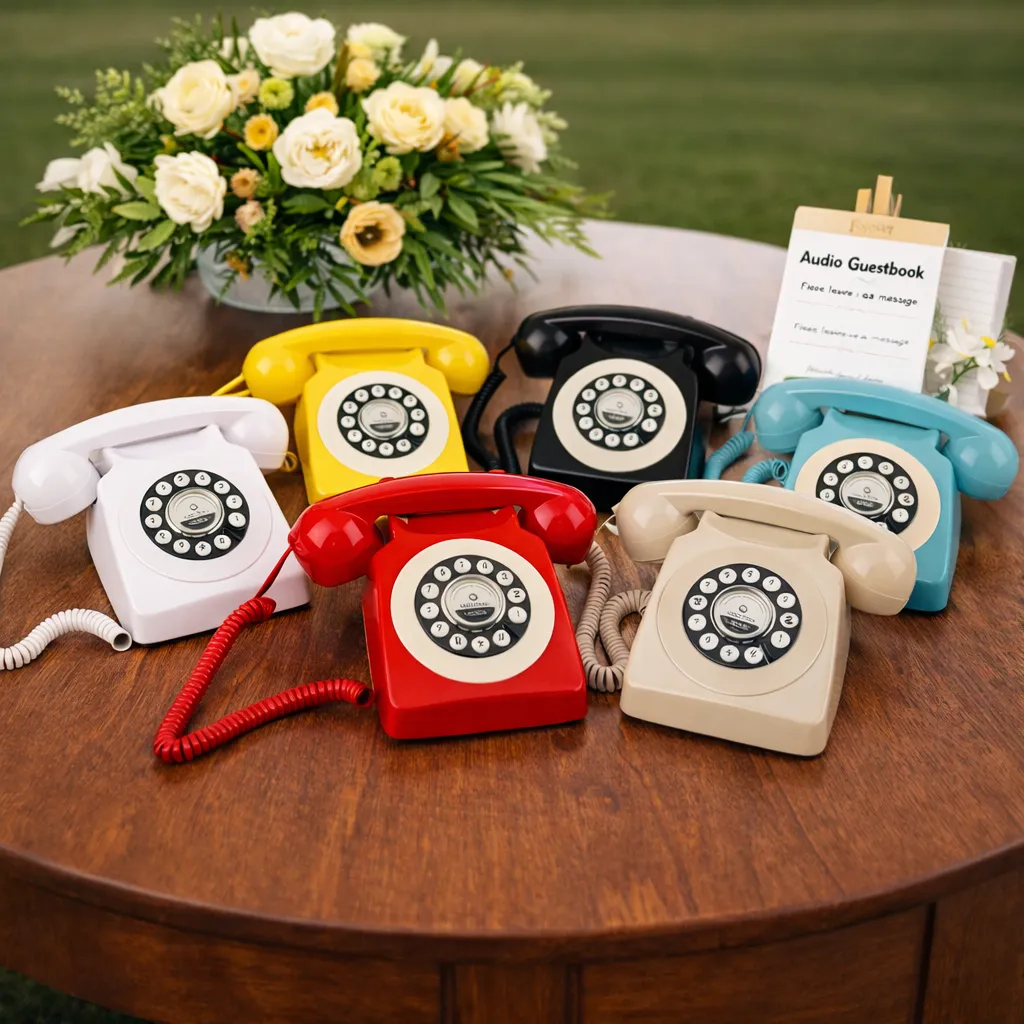 location-livre-or-audio-telephones-retro Livre d’or audio rétro avec téléphones vintage pour mariage et événement privé