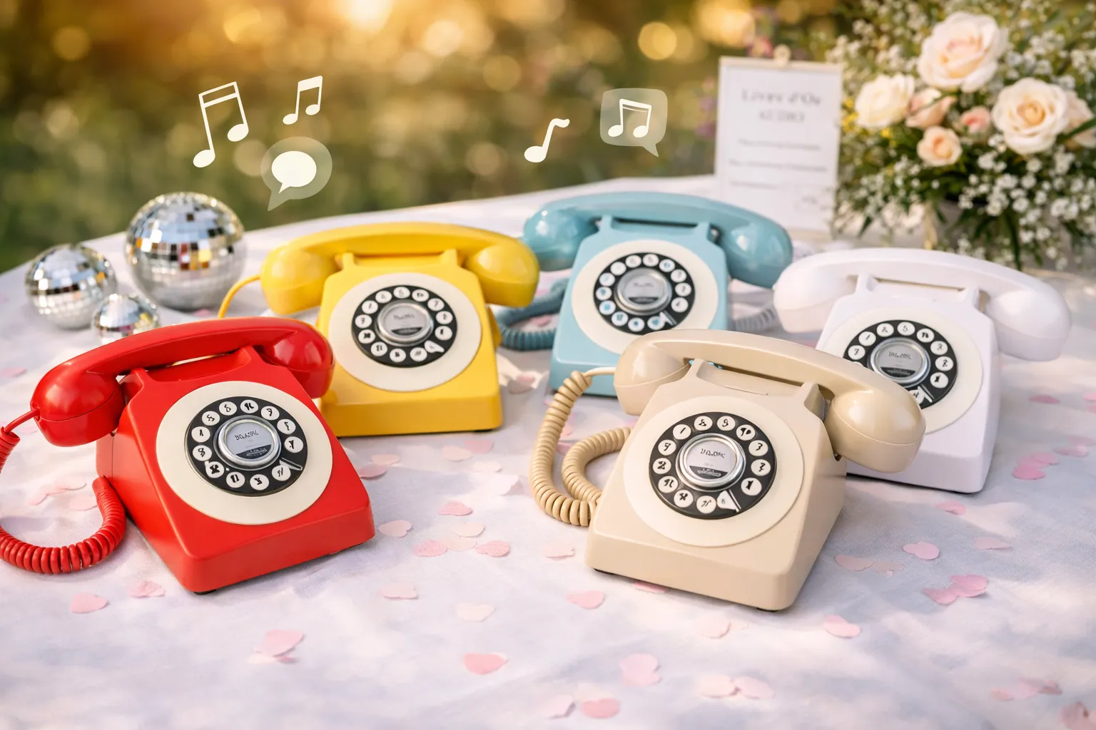 Téléphones vintage utilisés comme livre d’or audio pour recueillir les messages des invités lors d’un événement