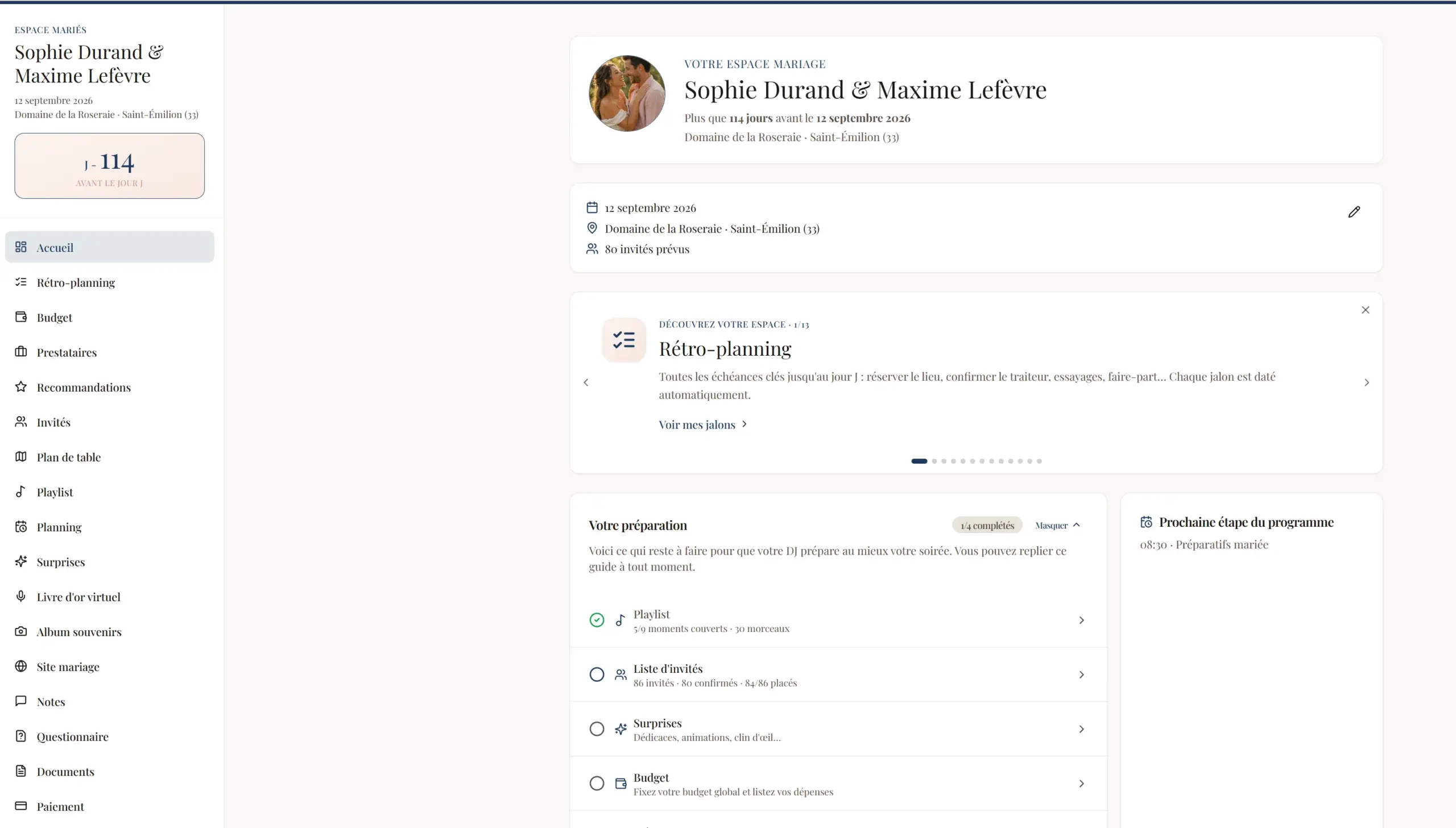 Espace planificateur de mariage en ligne Ls Événements