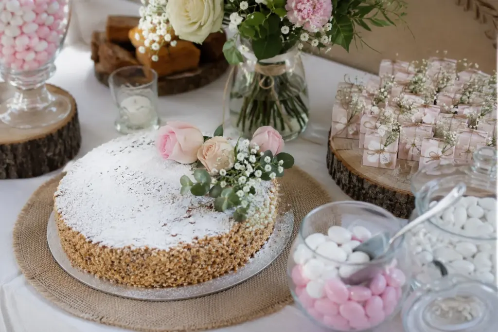 Table de dragées et de douceurs pour un baptême
