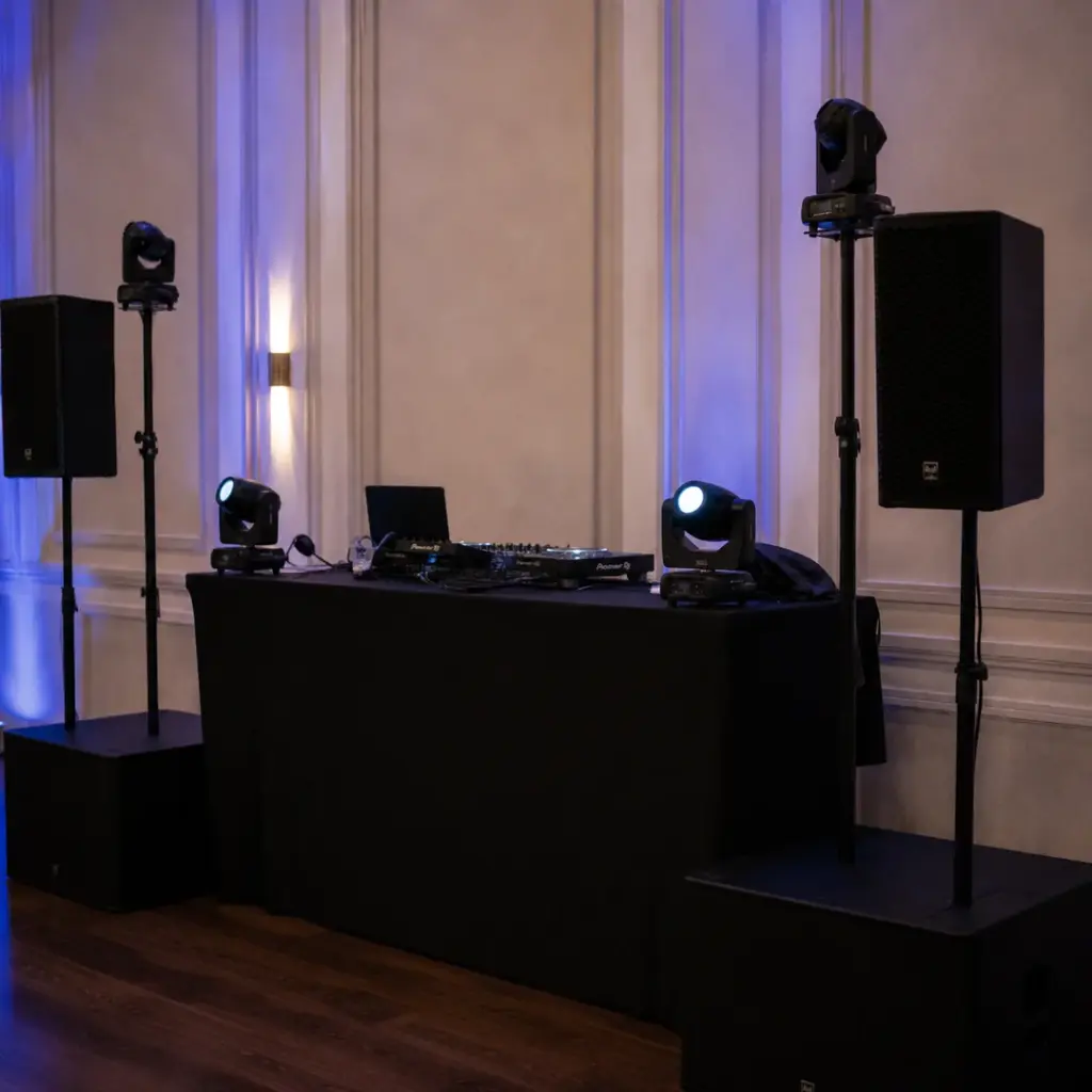 Salle des fêtes mise en valeur par un éclairage LED d’ambiance lors d’un baptême
