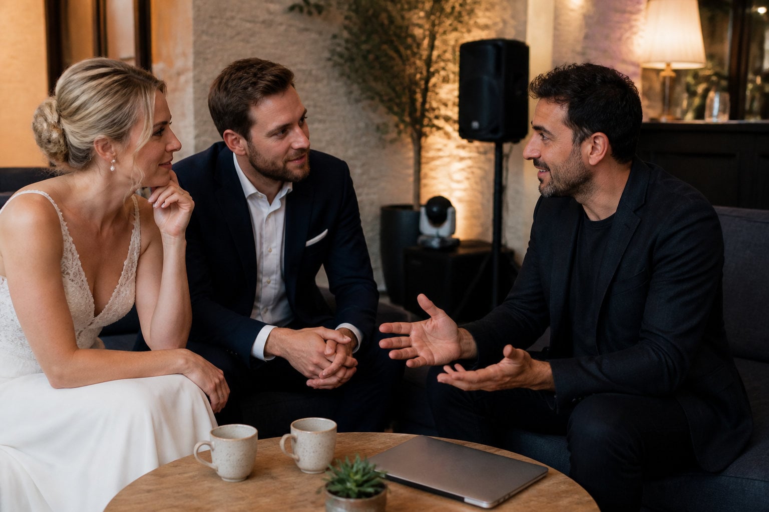Futurs mariés en rendez-vous avec leur DJ de mariage