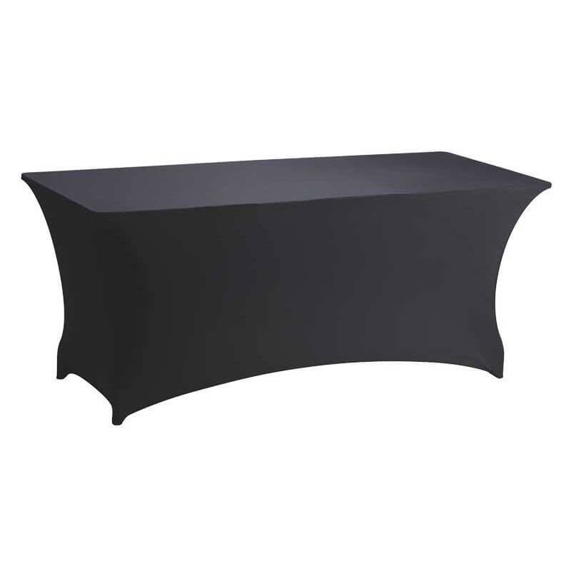 Housse de table rectangulaire en lycra noir, vue de côté