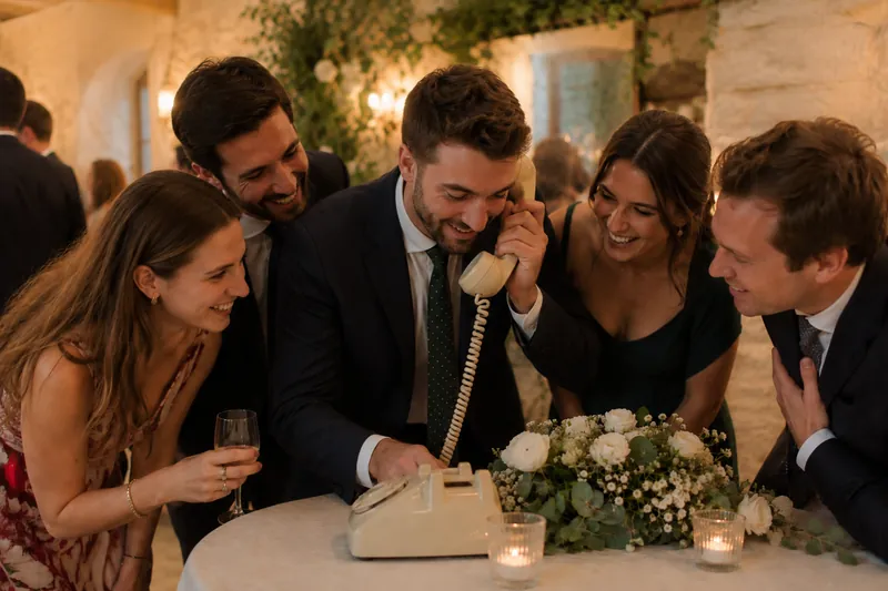 Invités réunis pendant le vin d’honneur d’un mariage