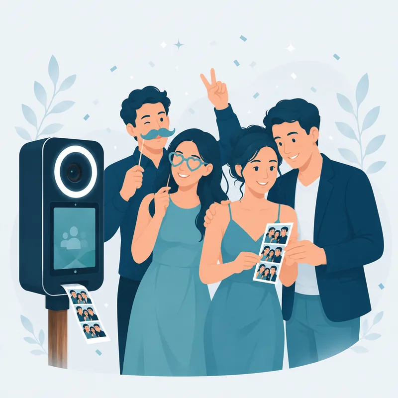Invités qui s’amusent devant un photobooth le jour J